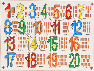 Ashmi Wooden Number 1-20 with Picture Knobs Puzzle With 35 pic dummy currency(Multicolor)