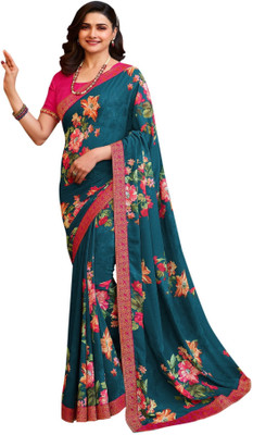 Hensi sarees shop Printed Bollywood Georgette Saree(Light Blue)