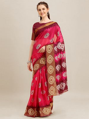 KAVINDI Printed Daily Wear Cotton Blend Saree(Pink)