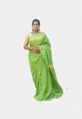 TARAMA ENTERPRISE Woven Jamdani Pure Cotton Saree(Green)