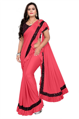 juicee Collection Solid/Plain Bollywood Silk Blend, Lycra Blend Saree(Red)
