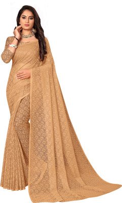 Vidula Self Design Bollywood Net Saree(Cream)