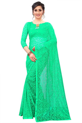 Croza Self Design Bollywood Net Saree(Light Green)