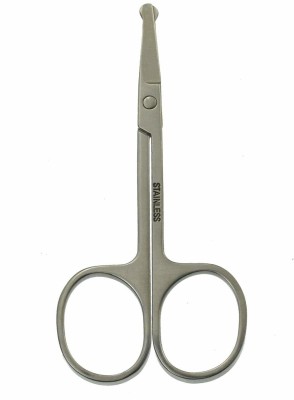 THR3E STROKES Nose Hair Trimmer Scissors-3.4' Round Tip Scissors For Ear Eyebrow Beard Mustache Trimming - Multi Purpose Round Personal Beauty Hair Care Tool For Men Women And Baby (Silver) Scissors(Set of 1, Silver)