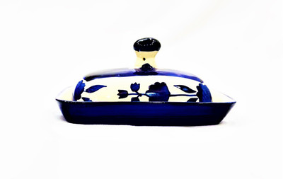 Your Local Store Blue Flower Design Ceramic Butter Dish Serving Set(Pack of 1)