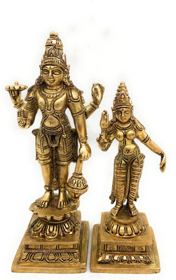 Bhunes Brass Vishnu And Laxmi Murti | Vishnu And Laxmi Murti | Lakshminarayan Decorative Showpiece  -  17 cm(Brass, Gold)