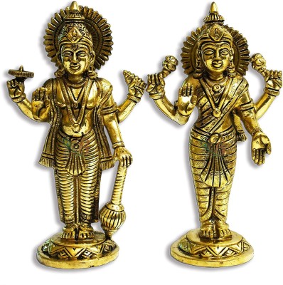 Idolsplace Shri Lakshmi Nararayn Idolbrass Made Lakshmi Narayan Idolmaha Laxmi Vishnu Bhagwan Brass Idol 1400gms Decorative Showpiece  -  16.5 cm(Brass, Gold)