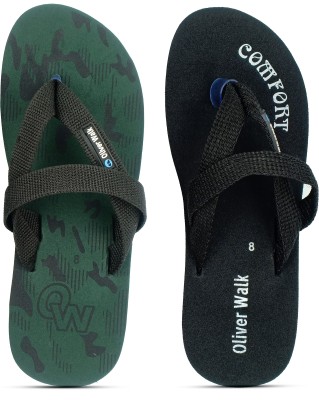 OLIVER WALK Men Flip Flops(Green, Black , 6)