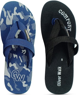 OLIVER WALK Men Flip Flops(Blue, Black , 10)