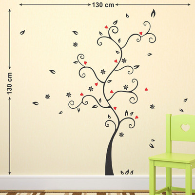 HAPPYSTICKY 130 cm Tree Self Adhesive Sticker(Pack of 1)