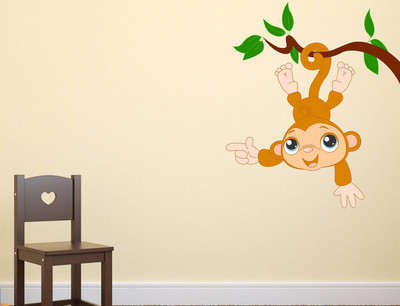 Wallzone 70 cm Monkey Removable Sticker(Pack of 1)