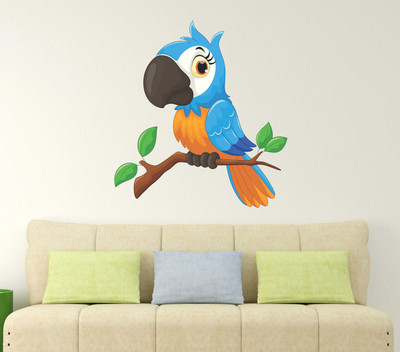 Wollfill 40 cm Colorful birds and Tree branch wallsticker for home Self Adhesive Sticker(Pack of 1)