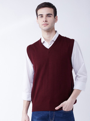 Sweven Solid V Neck Casual Men Maroon Sweater