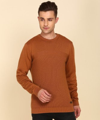 PETER ENGLAND Self Design Round Neck Casual Men Brown Sweater