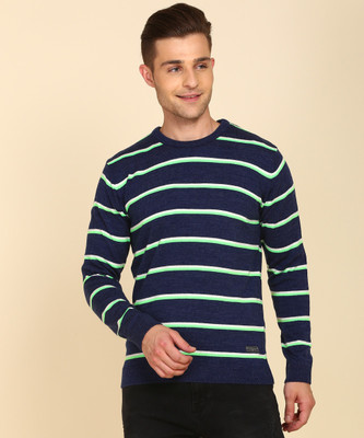 PETER ENGLAND Woven Round Neck Casual Men Dark Blue Sweater