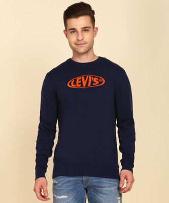 LEVI'S Printed Round Neck Casual Men Blue, Orange Sweater
