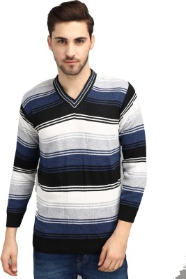 Fit N Fame Striped V Neck Casual Men Multicolor Sweater