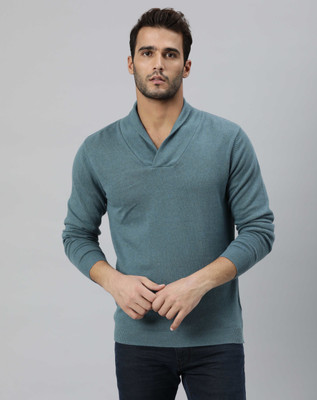 RARE RABBIT Self Design High Neck Casual Men Blue Sweater