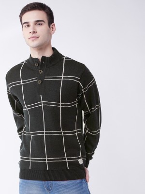 Sweven Printed High Neck Casual Men Black Sweater