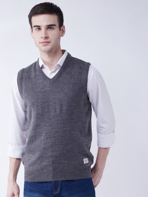 Sweven Solid V Neck Casual Men Grey Sweater