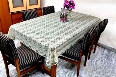 lala hathrasi Self Design 6 Seater Table Cover(White, Polyester)