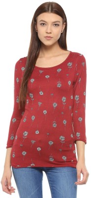 Allen Solly Casual 3/4 Sleeve Floral Print Women Maroon Top