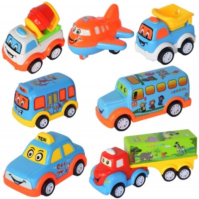 KTRS Plastic Power Friction Pull Back, Push and Go Car, Cute Crawling Miniature Vehicle Toy for Toddler Kids 3 Years & Above (Pack of 7, Multicolor)(Multicolor)