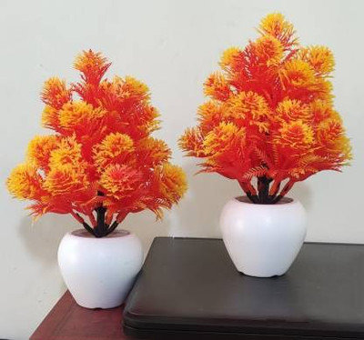 Flipkart Perfect Homes Artificial Flower Plant/Flower Vase for Home & Garden Decor Orchids ( 30 cm ) Orange Wild Flower Artificial Flower  with Pot(6 inch, Pack of 2, Flower with Basket)