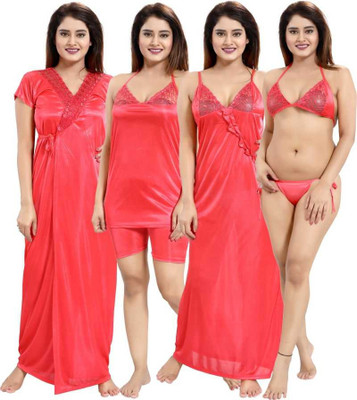 FusionVilla Women Nighty(Pink)