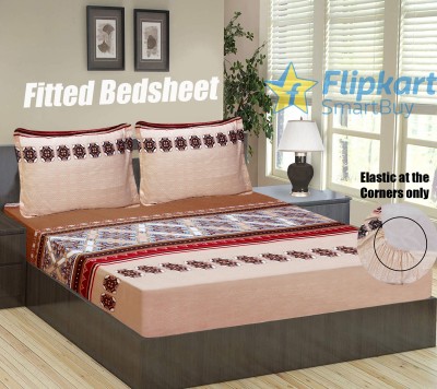 Flipkart SmartBuy 144 TC Microfiber Double Abstract Fitted (Elastic) Bedsheet(Pack of 1, Brown)