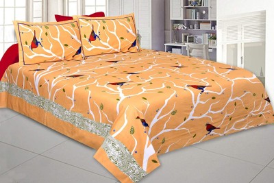WAR TRADE 160 TC Cotton Double Printed Flat Bedsheet(Pack of 1, Yellow)