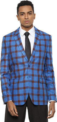VAN HEUSEN Checkered Single Breasted Formal Men Blazer(Blue)
