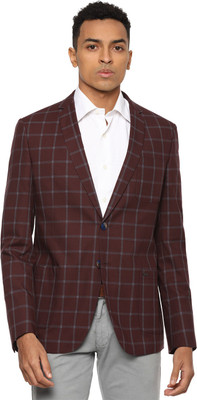 VAN HEUSEN Checkered Single Breasted Formal Men Blazer(Maroon)