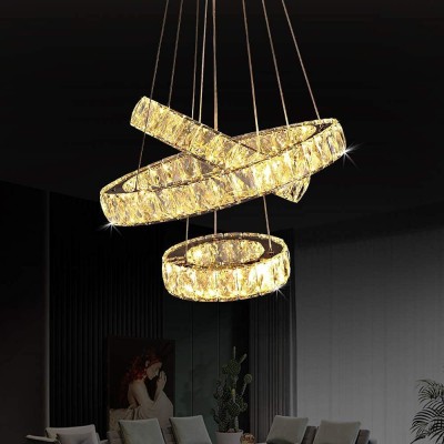 D4P Modern Crystal Chandelier Lighting Ceiling Dining Room Living Room Chandeliers Contemporary LED Light Fixtures Hanging Ring Foyer Bedroom Pendant Lights,Warm White (ThreeRing: 10'',14'',18'', Warm White) Chandelier Ceiling Lamp(Yellow)