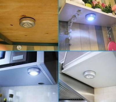 DandT LED Push Touch Lamp Mini Round Emergency Light with Stick Tape - LED Spot Light Ceiling Lamp