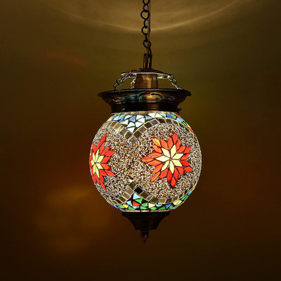 Homesake ® Antique Turkish Moroccan Mosaic Pendant with Metal hangings, Ceiling Hanging Light, (Red, Turkish) Pendant Lamp Ceiling Lamp(Red)