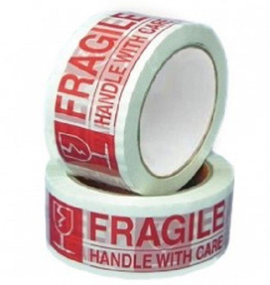 Hippo Handle With Care Fragile Printed Self Adhesive Fragile Handle With care Printed Cello Tape (Manual)(Set of 2, Red, White)