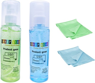 Sharp beak PERFUME Liquid Solution with Cloth to Clean Mobile/Laptop/TV Screen PACK OF 2 for Mobiles, Computers, Laptops, Gaming(2 PERFUME Cleaner Fluid Gel LCD Cleaning Kit GREEN & BLUE)