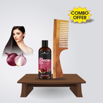 PARK DANIEL Premium Red Onion Oil Hair Oil (100 ml) & Natural & Ecofriendly Handmade Neem Wooden Dressing Handle Comb(7.5 inches) 1 Pc - Pack of 2 Item(2 Items in the set)