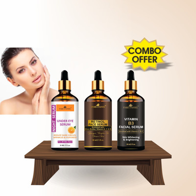 PARK DANIEL Premium Under Eye Serum, Retinol Face Serum & Vitamin B3 Facial Serum - For Skin Brightening Combo Pack of 3 Bottles of 30 ml(90 ml)(3 Items in the set)