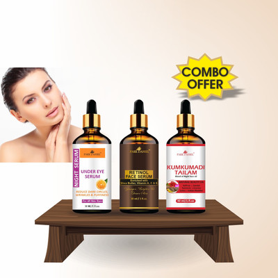 PARK DANIEL Premium Under Eye Serum, Retinol Face Serum & Kumkumadi Tailam Face Oil Combo Pack of 3 Bottles of 30 ml(90 ml)(3 Items in the set)
