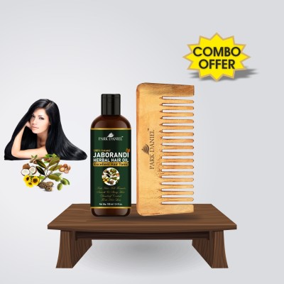 PARK DANIEL Premium Jaborandi Oil Hair OiL (100 ml) & Handmade Medium Detangler Neem Wooden Comb(5.5 inches) 1 Pc - Pack of 2 Item(2 Items in the set)