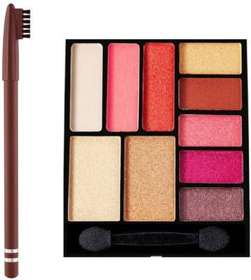 MYEONG Best Professional Use Brown Color Eye Brow Pencil & Multi Color Eye Shadow Matte Shimmer Highly Pigmented Colorful Powder Long Lasting Waterproof Eye Shadow Palette Eye Combo kit(2 Items in the set)