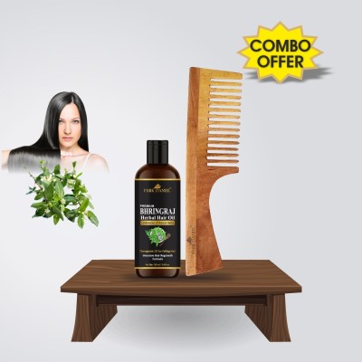 PARK DANIEL Premium Bhringraj Oil Hair OiL (100 ml) & Natural & Ecofriendly Handmade Neem Wooden Dressing Handle Comb(7.5 inches) 1 Pc - Pack of 2 Item(2 Items in the set)