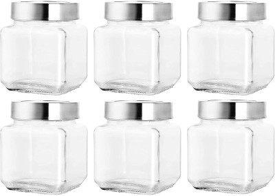 ACHAK Glass Grocery Container  - 600 ml(Pack of 6, Clear, Silver)
