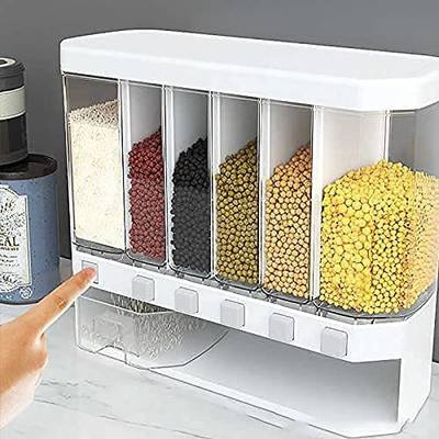 Leplion Dispensers Food Storage Container Cereal Dispenser Large Kitchen Wall-Mounted Dry Food Dispenser 6-Grid Cereal Dispensers Kitchen Food Storage Container Tank for Pulses, Cornflakes, Rice, Nuts Storage Keeper Compartments for Grain, Sugar, Rice, Snacks Cereal Dispenser Storage Container Jar, Storage containers, Masala Boxes - 1000 ml Plastic Cereal Dispenser (Clear, White) - 1000 ml Plastic Grocery Container 1 Piece Spice Set