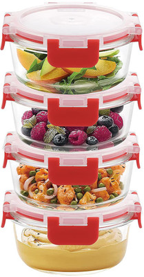 Cutting EDGE Glass Utility Container  - 400 ml(Pack of 4, Red)