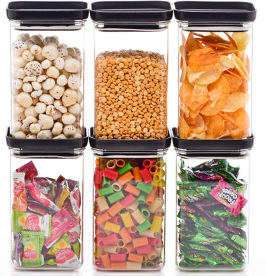 CLOUDHEAD Plastic Grocery Container  - 1200 ml(Pack of 6, Black)