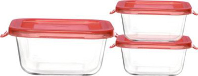 Flipkart SmartBuy Glass Utility Container  - 550 ml, 350 ml, 350 ml(Pack of 3, Red)