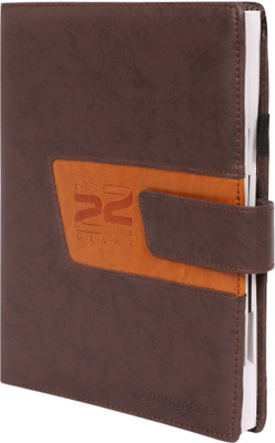 Jhingalala 2022 PU Finish Leather Diary Notebook with Lock and Pen Holder Regular Diary Ruled 365 Pages(Brown)